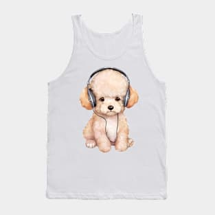 Watercolor Poodle Dog with Headphones Tank Top